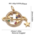 Gold plated planet pendant necklace with stars and colorful zircon stones on white background - CX153-01 (Gold Multicolor Gemstone Planet Pendant)