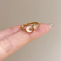 Adjustable S925 silver gold-plated ring with white crescent moon and sparkling star - Star Moon Shell