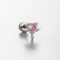 Pink heart crystal angel wing wand stud earring in polished titanium steel for women - Angel Wings Scepter Style (A136-1#)