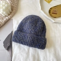 Winter knit beanie in mixed purple and blue yarn with warm folded cuff design - Navy Blue