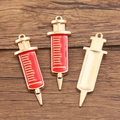 Golden medical syringe charms with red enamel details and scale lines for DIY jewelry - Large Syringe - Red Enamel / Gold/Red
