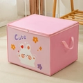 Detail of pink cartoon rabbit storage bag with zipper closure and side handles - Pink Rabbit Horizontal