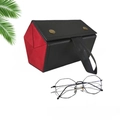 Foldable pentagonal sunglasses organizer in black and red faux leather with carry strap - Black & Red (5 Slots - Copper Buckle)