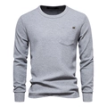 Grey waffle knit long sleeve t-shirt for men with a chest pocket and crew neck design - S / Light Gray