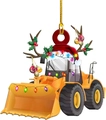 Ornamento natalizio a forma di bulldozer giallo con corna di renna e decori festivi - Bulldozer Giallo