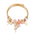 Bracciale in acciaio dorato con ciondoli a ballerina rosa, farfalla e libellula - Rosa