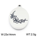 Ovale roestvrijstalen hanger met zwarte gegraveerde geboortebloem en maten 23x14mm - Bloemtak Stijl (KLJ8067-Z) / Zilver