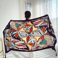 Red bohemian summer beach shawl with colorful floral patterns and tassels - Grass Green-Multicolor Print Tassel / 180cm