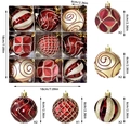 Set of 9 red and gold 6cm Christmas ball ornaments with glitter and geometric textures - 6cm 9 Pieces / Wine Red And Champagne Gold Style (MJ-6-699)