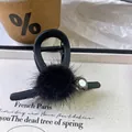Elegant black plush hair claw clip featuring a large faux mink ball and faceted gemstone - Plush Style / Small 8cm / Black