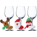 Plush Christmas wine glass charms featuring reindeer, Santa Claus and snowman design - Mixed 3-Pack