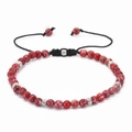 Adjustable red natural stone beaded bracelet with silver spacers and black woven cord - Red Textured Jasper Style (14)