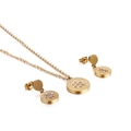 Conjunto elegante de joyas en acero titanio dorado con disco de números romanos y cristal - Conjunto Redondo de Números Romanos / Dorado (KS116406-KSP)