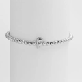 Elegant silver beaded stretch bracelet featuring a polished 18k metal letter F charm pendant - Silver F