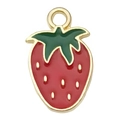 Red enamel strawberry charm with gold plating and green leaves for DIY jewelry making - Strawberry 18x11mm