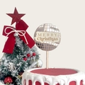 Macro view of disco ball pattern acrylic Merry Christmas cake topper on festive cake - Rose Gold Disco Double Layer Wood Acrylic Merry Christmas