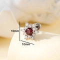 Silver snowflake ear stud with 10mm diameter featuring a red zircon and screw back - Garnet Red