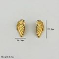 18K gold plated stainless steel wing shaped stud earrings with grooved stripe texture - Feather Shape (GDX07-1)