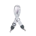 Detail of 38mm grey and white geometric woven strap with silver metal buckles - Wave Style 1 Blue Top Grain Leather