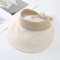 Beigefarbener Sonnenvisier aus Stroh mit Waffelstoff-Schleife für Damen im Sommer - M(56-58cm) / Beige