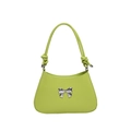 Bright green knotted faux leather shoulder bag with a silver metal bow decoration - Green
