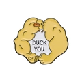 Cute enamel muscle duck pin with yellow finish and humorous Duck You text design - Muscular Duck
