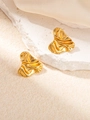 Detail of gold geometric irregular crumpled metal stud earrings with abstract heart shape - Wave Pattern Earrings