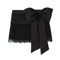 Elegante cintura a corsetto in raso nero e pizzo con fiocco decorativo su sfondo bianco - XS / Gonna Nera