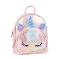 Pink sequin unicorn plush backpack with holographic finish for little girls school wear - Pink
