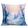 Blue winter forest landscape illustration on a square decorative Christmas pillow cover - Ice Blue Forest Snow (CDR350-15)