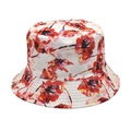 Détail de l'imprimé floral abstrait et des coutures renforcées sur un chapeau bob blanc - M (56-58cm) / Style Floral Abstrait à Main Levée Crème (5#)
