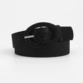 Sparkling black belt for women with glitter rhinestones and large oval metal buckle - Black