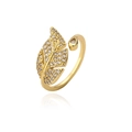 Eleganter vergoldeter Ring in Blattform mit funkelnden Zirkonia-Steinen für Damen - Einstellbar Offen / Blatt-Stil (12836) / Gold