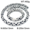 Conjunto de joyas bizantinas de acero plata y negro con collar 60cm y pulsera 25cm - Juego de 13mm / Color Acero