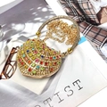 Luxurious heart-shaped evening bag with colorful rhinestones and gold chain strap - Multicolor Heart Bag with Large Crystals