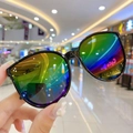 Kids black frame sunglasses with colorful reflective lenses and metal dot accents - Multicolor Mirrored