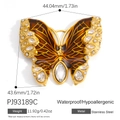 18k gold plated stainless steel butterfly charm with brown enamel and clear crystals - Brown Butterfly Brooch Pendant PJ93189C