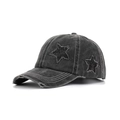 Gewassen donkergrijze baseballpet met vintage distressed details en sterrenpatch - Zwart