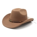 Macro detail of brown denim fedora featuring metal eyelets and leather band with skull charm - M (56-58cm) / Khaki