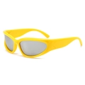 Y2K sporty sunglasses with bright yellow frame and silver mirrored reflective lenses - Yellow Frame Silver Mirror Lens