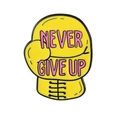 Gele bokshandschoen emaille speld met roze NEVER GIVE UP tekst voor kledingdecoratie - Bokshandschoen-Never Give Up