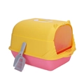 Enclosed cat litter box in yellow and pink design with clear door and matching scoop - Large (50*37*36cm) / Pink Yellow