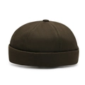 Retro brimless docker cap in dark brown canvas with minimalist dome design - One Size / Army Green