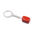 Irregular red crystal agate stone keychain with a metal ring on a white background - Red Jasper