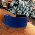 Detail of deep blue velvet wide headband with soft texture and plush padded design - Headband / Blue