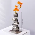 Silver electroplated pebble ceramic vase with stackable egg design and orange flower decor - Electroplated Silver Egg Vase + 1pc Orange Poppy