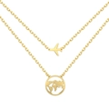 Collar de doble capa minimalista en plata S925 con dijes de avión y globo terráqueo hueco - Plata 925 / Estilo Dorado (DY190772-S-G-NA)