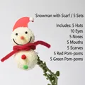 DIY Christmas Snowman Craft Kit with hats scarves and pom poms for floral decor 5 sets - Scarf Snowman 5 Sets/Pack