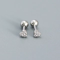 Silver S925 heart stud earrings with three sparkling diamonds and screw ball backs - 925 Silver / White Gold