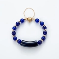 Lapis lazuli beaded bracelet with gold heart magnetic clasp and black tube accent - A94 Deep Blue Series